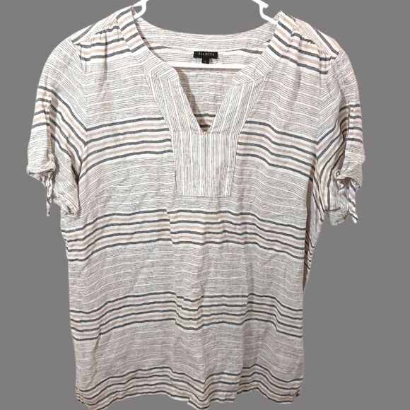 Talbots 100% Linen Stripe V Neck Top - Picture 1 of 9